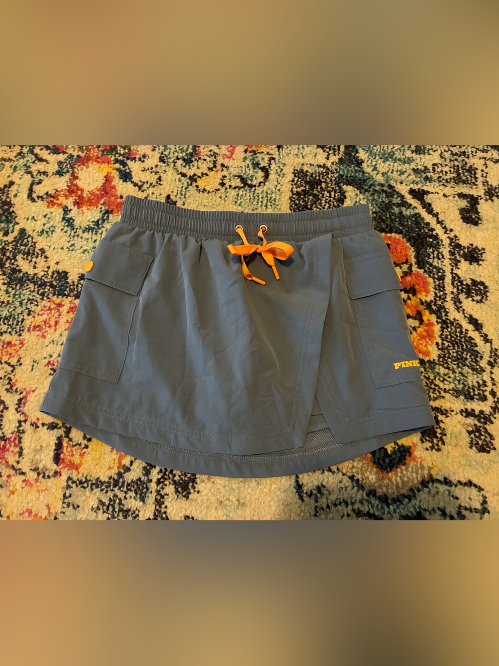 PINK Victoria's Secret Blue Skort with Orange Drawstring